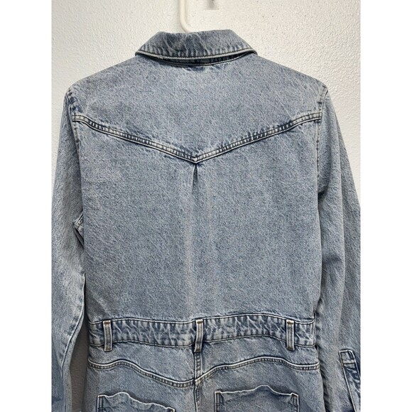 ZARA Denim Long Sleeve Button Up Jean Mini Dress Sz L Light Blue Wash w/ Pockets - Picture 13 of 16